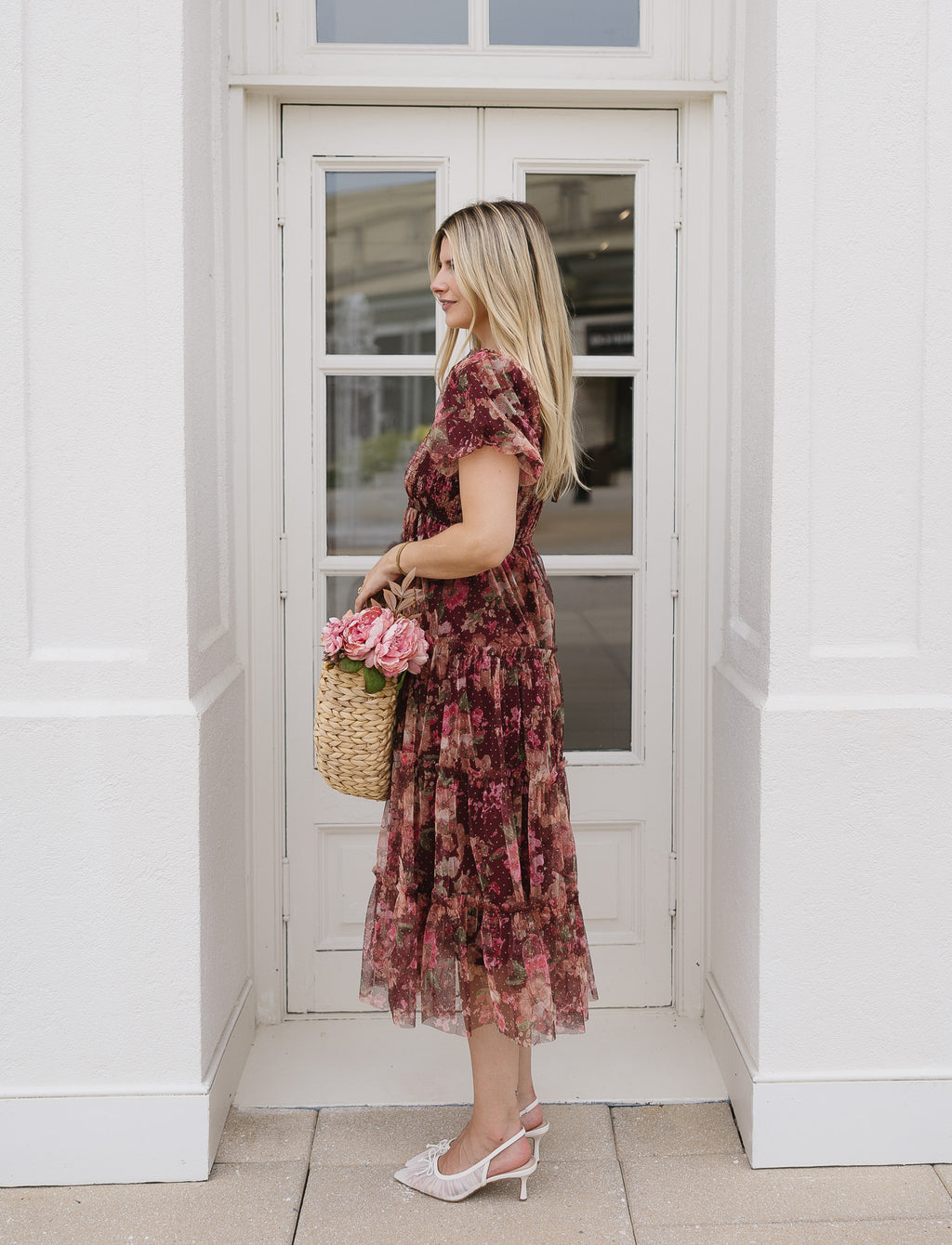 The Merlot Midi | Burgundy Floral Tulle Midi Dress