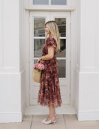 The Merlot Midi | Burgundy Floral Tulle Midi Dress