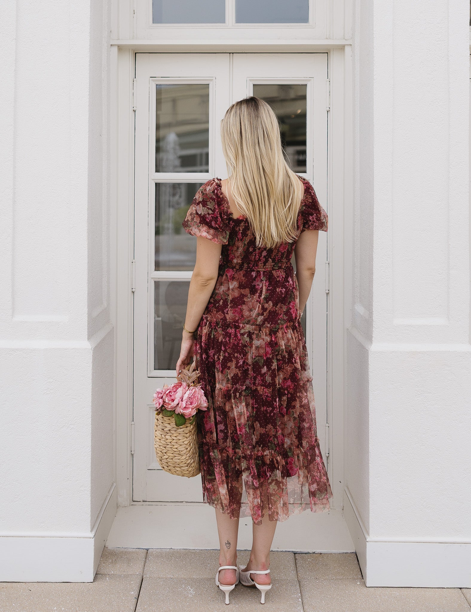 The Merlot Midi | Burgundy Floral Tulle Midi Dress