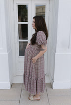 The Cranberry Lane Gingham Maxi Dress | Burgundy Puff Sleeve Dress