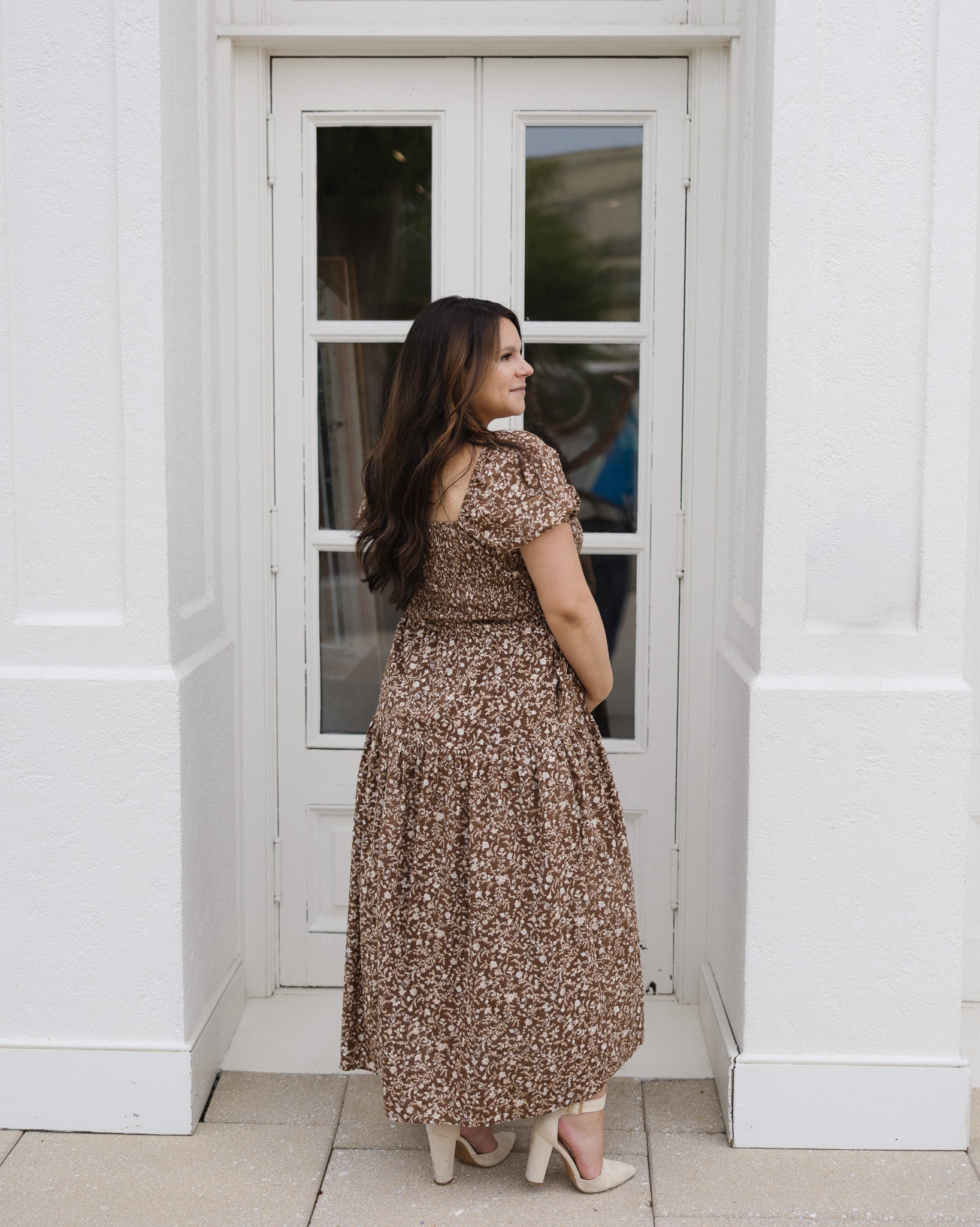 The Chestnut Grove Smocked Floral Midi Dress