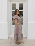 The Cranberry Lane Gingham Maxi Dress | Burgundy Puff Sleeve Dress