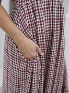 The Cranberry Lane Gingham Maxi Dress | Burgundy Puff Sleeve Dress