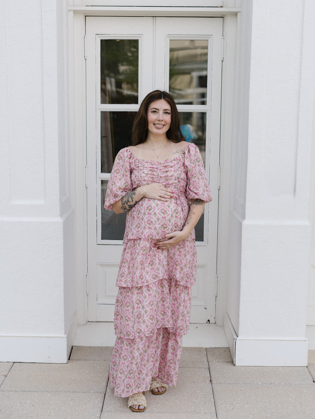 The Afternoon Tea Midi Dress | Pink Floral Smocked Puff Sleeve Midi