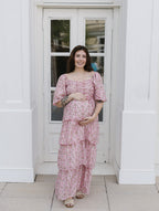 The Afternoon Tea Midi Dress | Pink Floral Smocked Puff Sleeve Midi