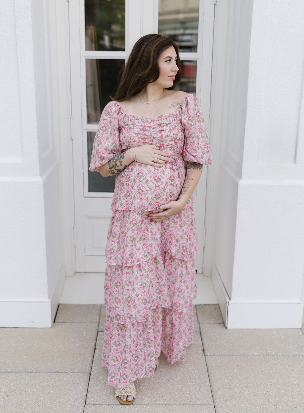 The Afternoon Tea Midi Dress | Pink Floral Smocked Puff Sleeve Midi