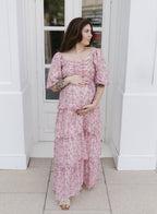 The Afternoon Tea Midi Dress | Pink Floral Smocked Puff Sleeve Midi