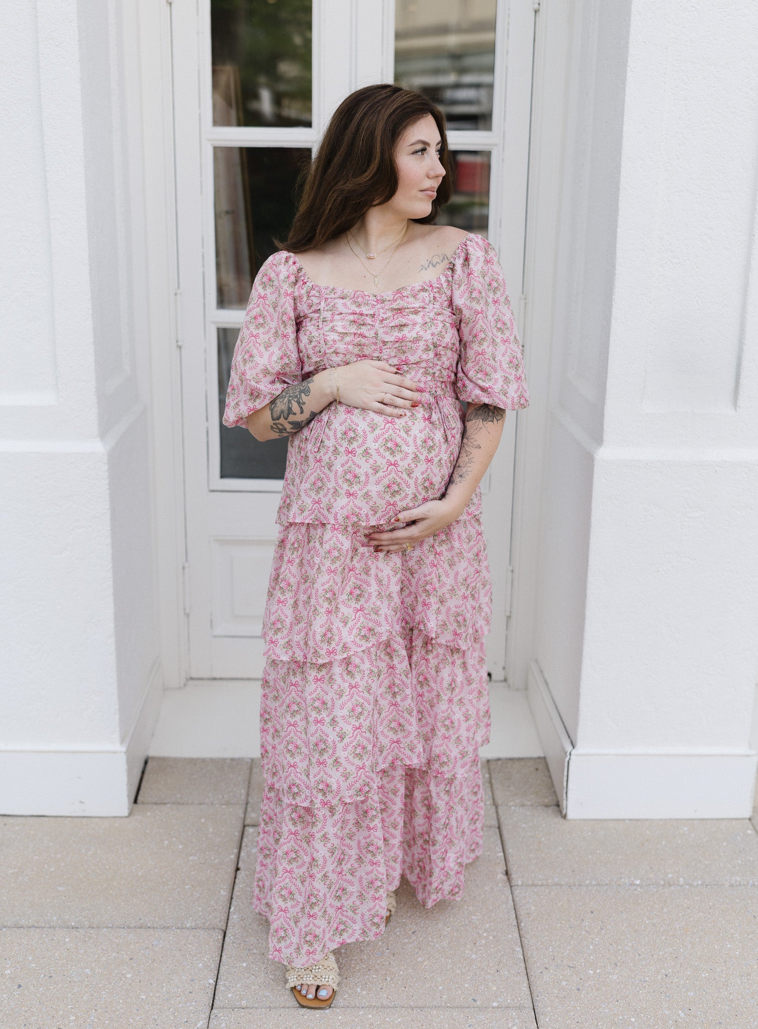 The Afternoon Tea Midi Dress | Pink Floral Smocked Puff Sleeve Midi