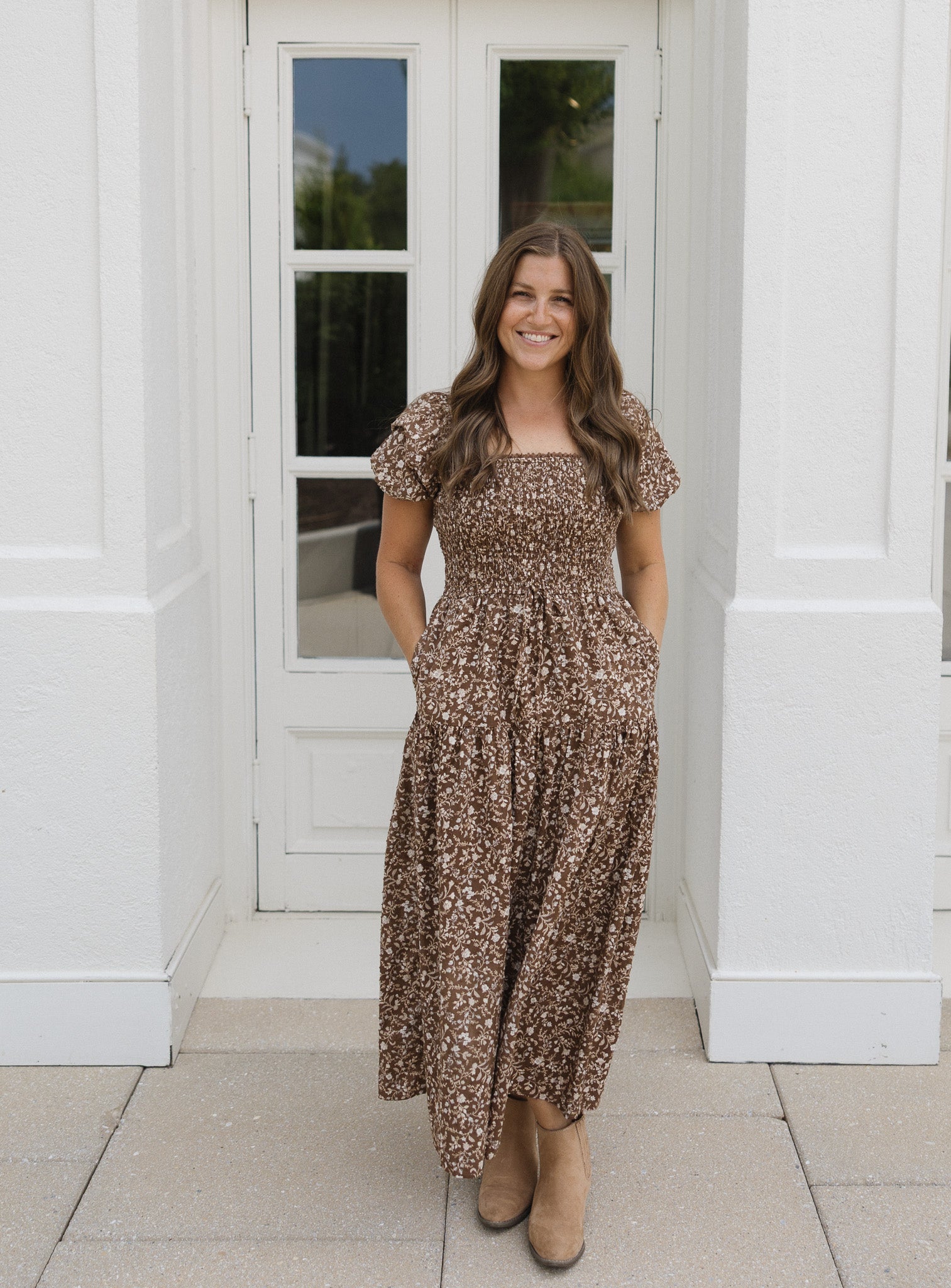 The Chestnut Grove Smocked Floral Midi Dress