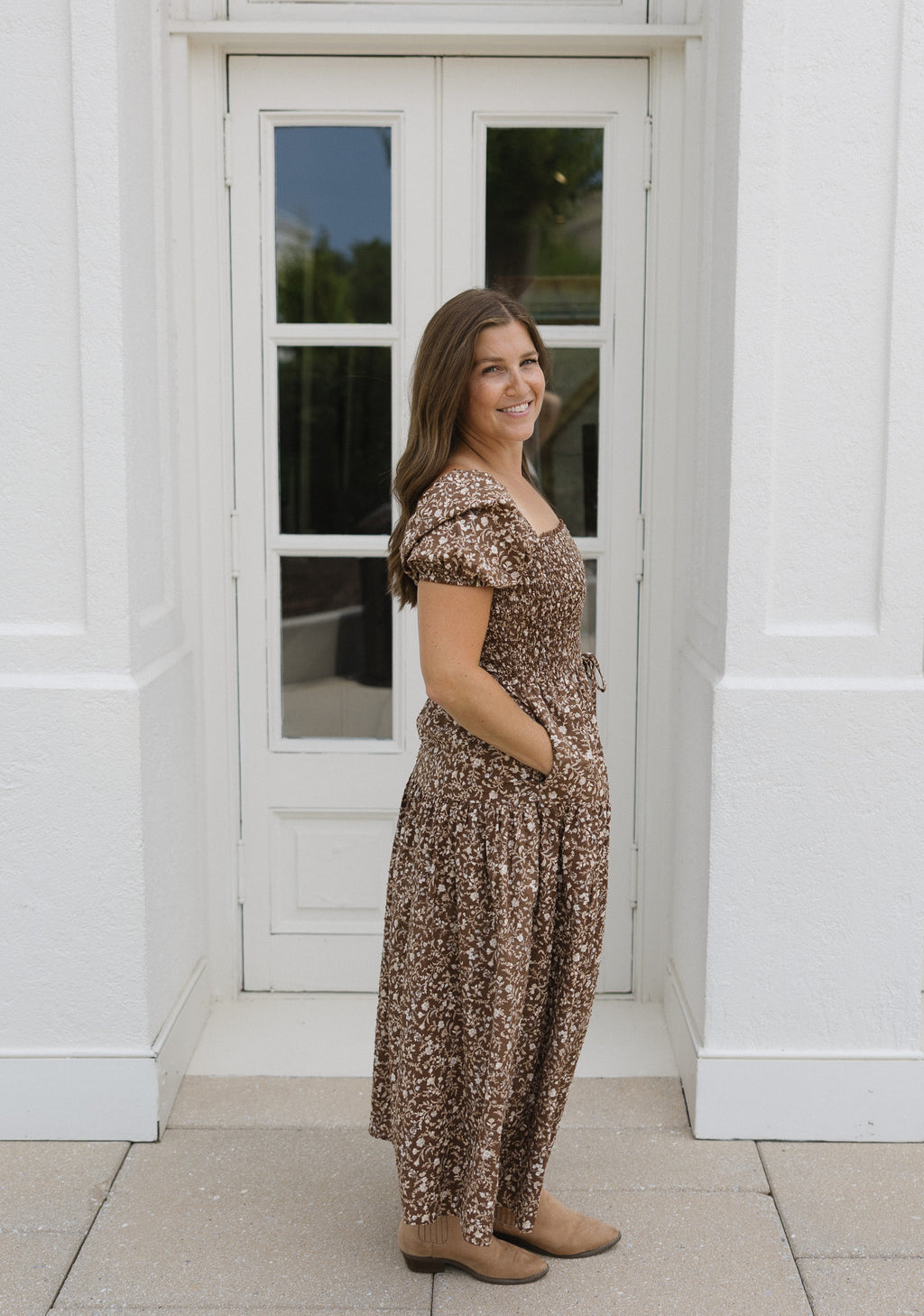 The Chestnut Grove Smocked Floral Midi Dress