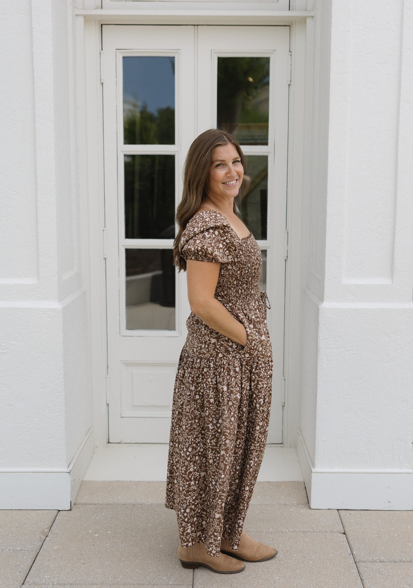 The Chestnut Grove Smocked Floral Midi Dress