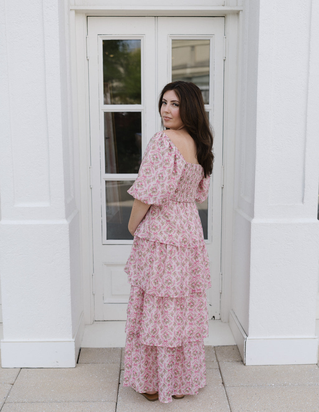 The Afternoon Tea Midi Dress | Pink Floral Smocked Puff Sleeve Midi
