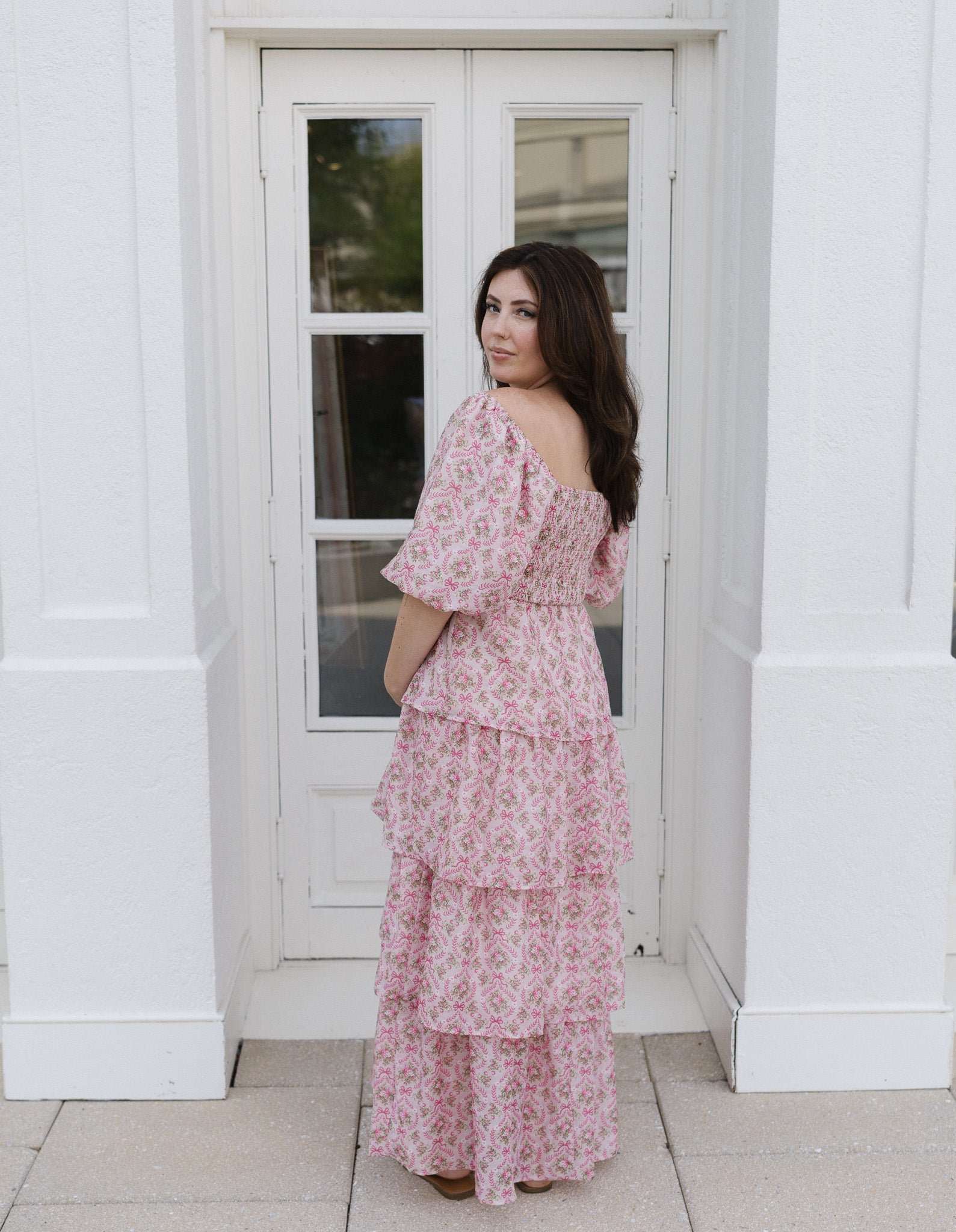 The Afternoon Tea Midi Dress | Pink Floral Smocked Puff Sleeve Midi