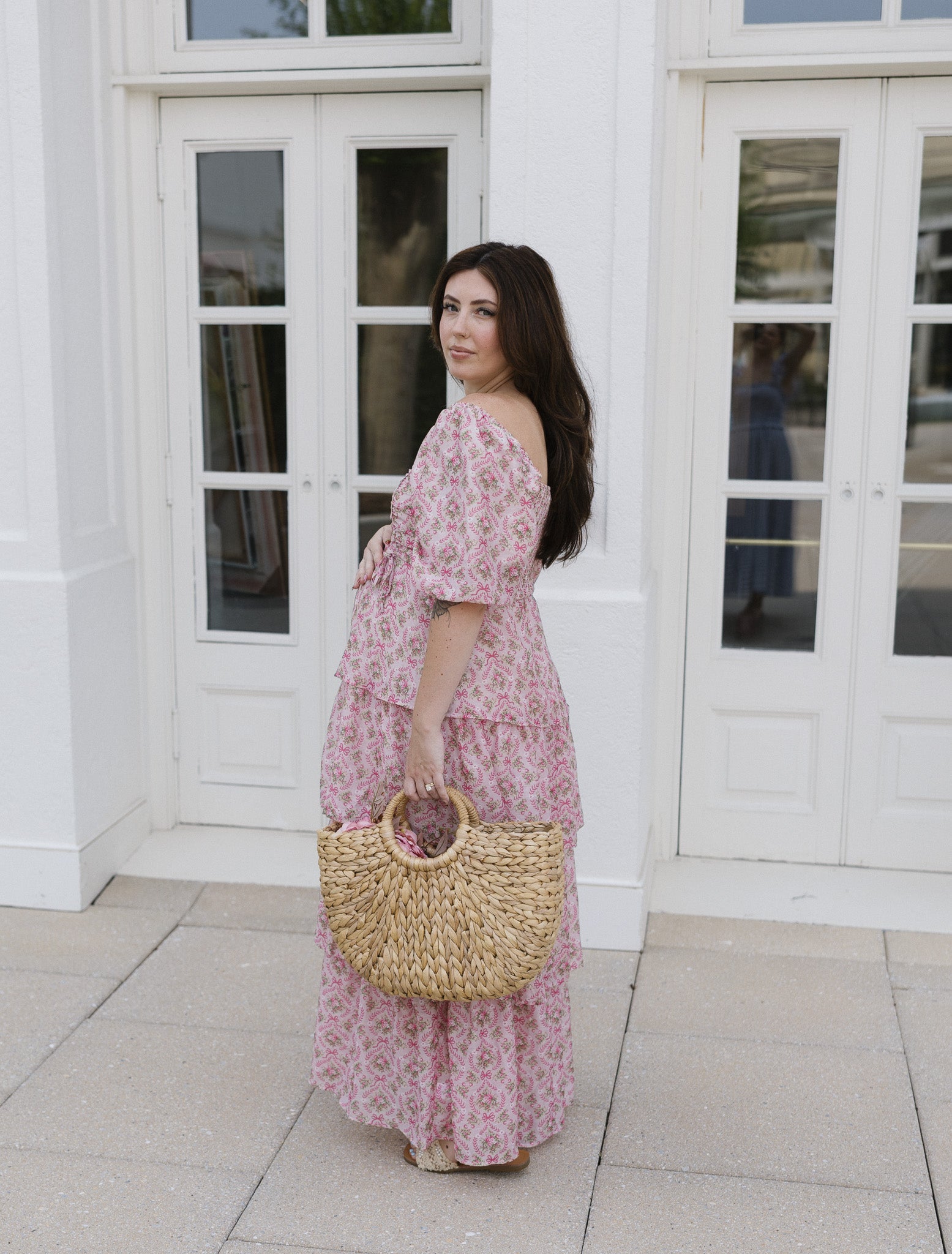 The Afternoon Tea Midi Dress | Pink Floral Smocked Puff Sleeve Midi