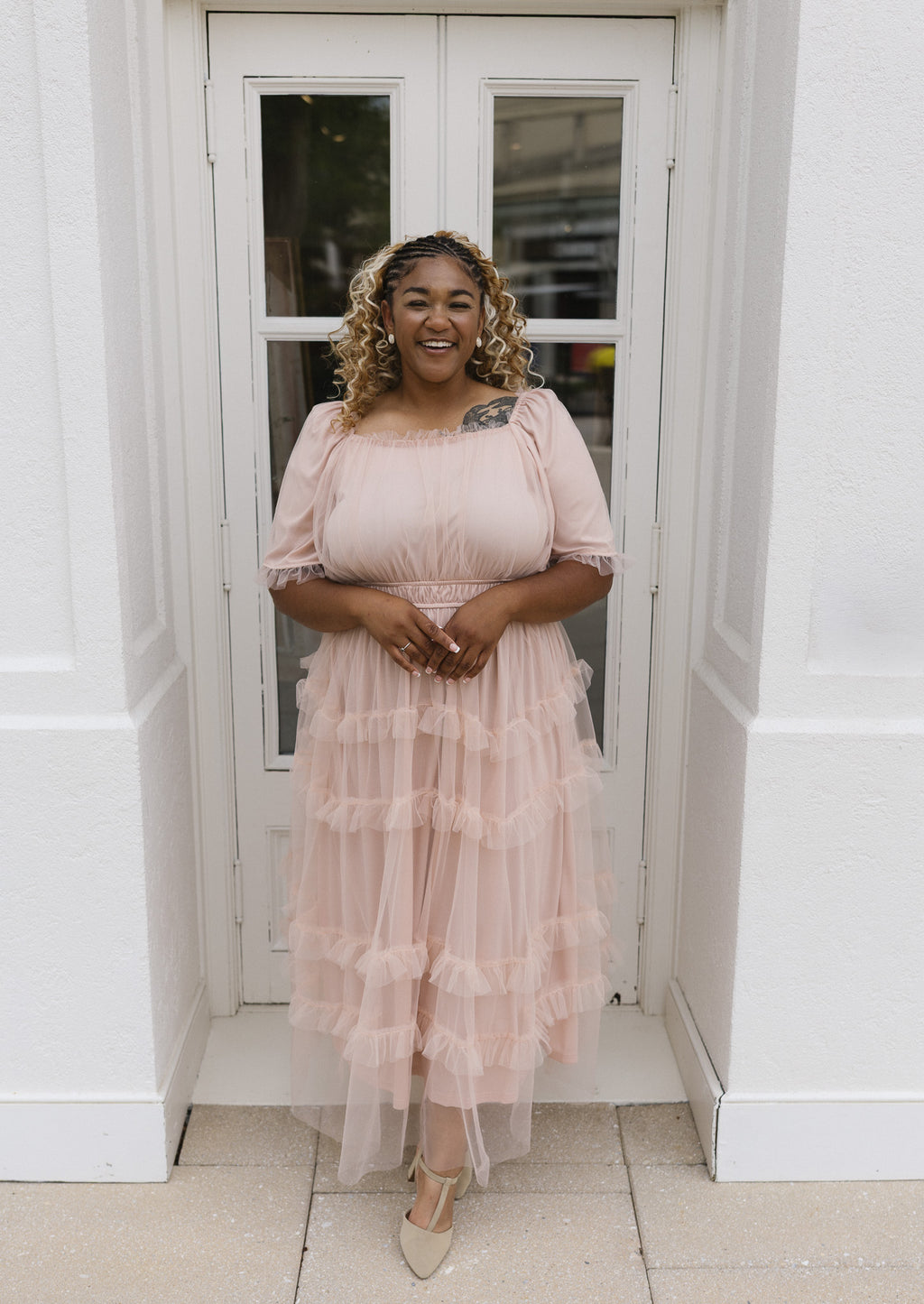 Blush Tulle Midi Dress