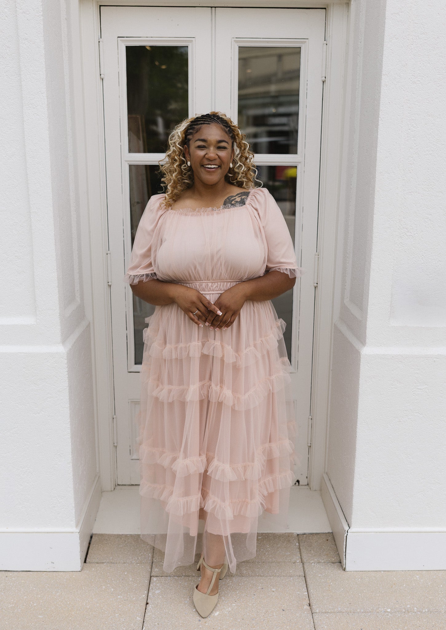 Blush Tulle Midi Dress