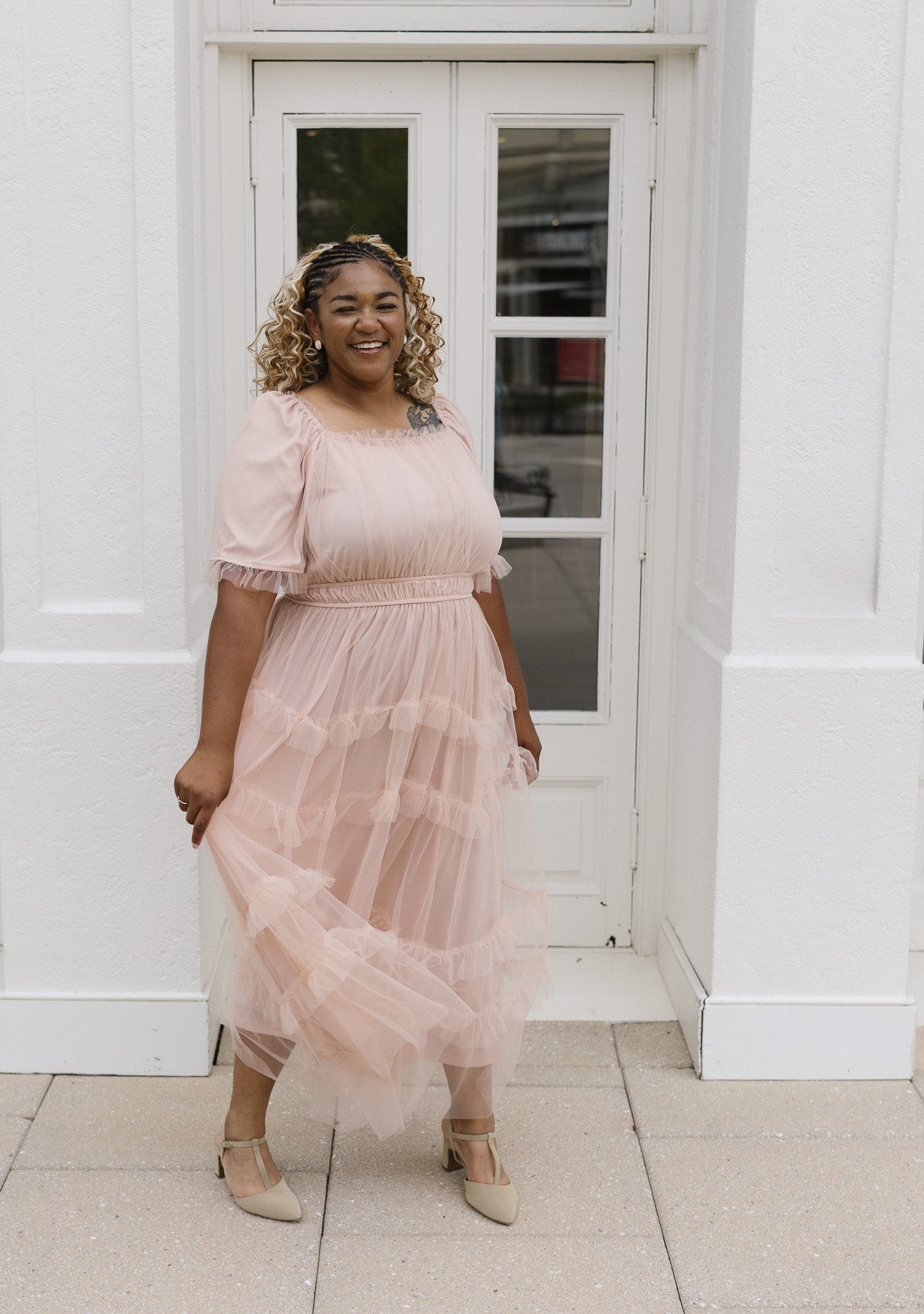 Blush Tulle Midi Dress