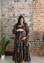 The Midnight Bloom Maxi Dress | Black Floral Sweetheart Smocked Maxi