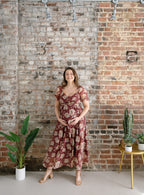 The Bordeaux Bloom Midi Dress | Burgundy Floral Puff Sleeve Smocked Dress