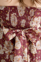 The Bordeaux Bloom Midi Dress | Burgundy Floral Puff Sleeve Smocked Dress