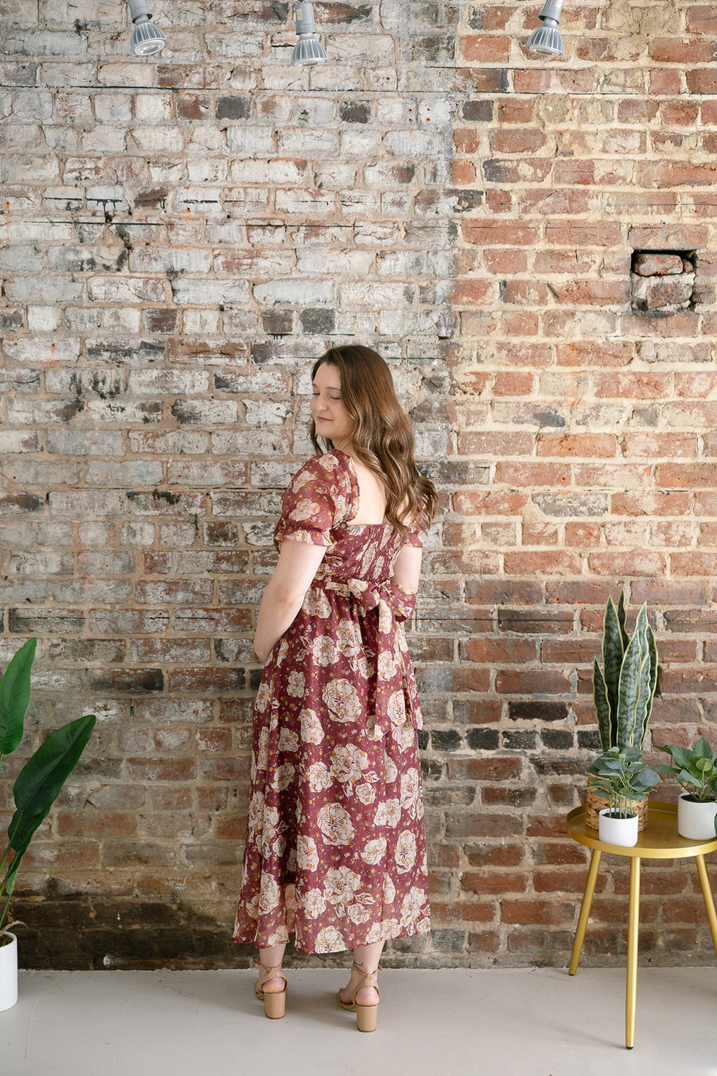 The Bordeaux Bloom Midi Dress | Burgundy Floral Puff Sleeve Smocked Dress