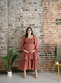 The Terracotta Bloom Maternity Midi Dress | Smocked Tiered Bump Friendly Dress