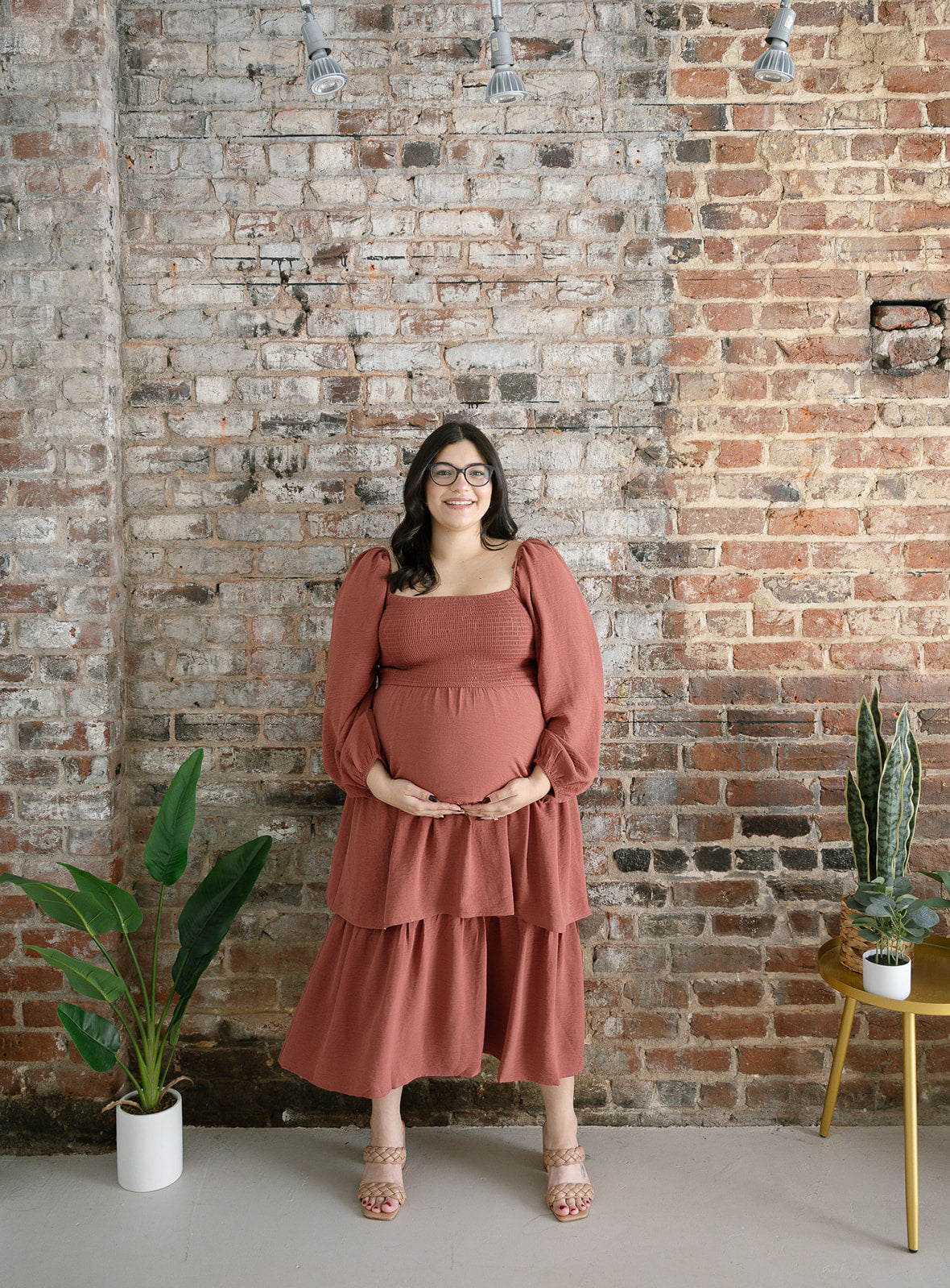 The Terracotta Bloom Maternity Midi Dress | Smocked Tiered Bump Friendly Dress