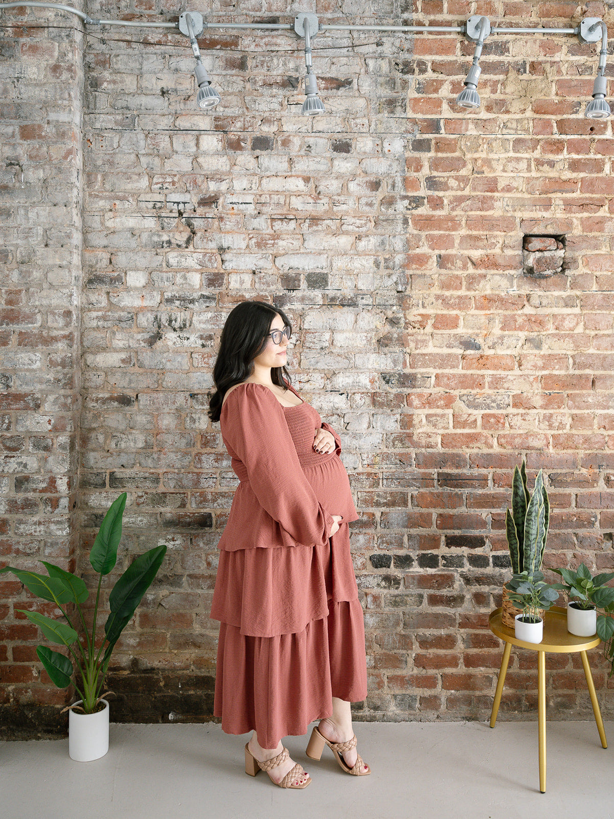 The Terracotta Bloom Maternity Midi Dress | Smocked Tiered Bump Friendly Dress