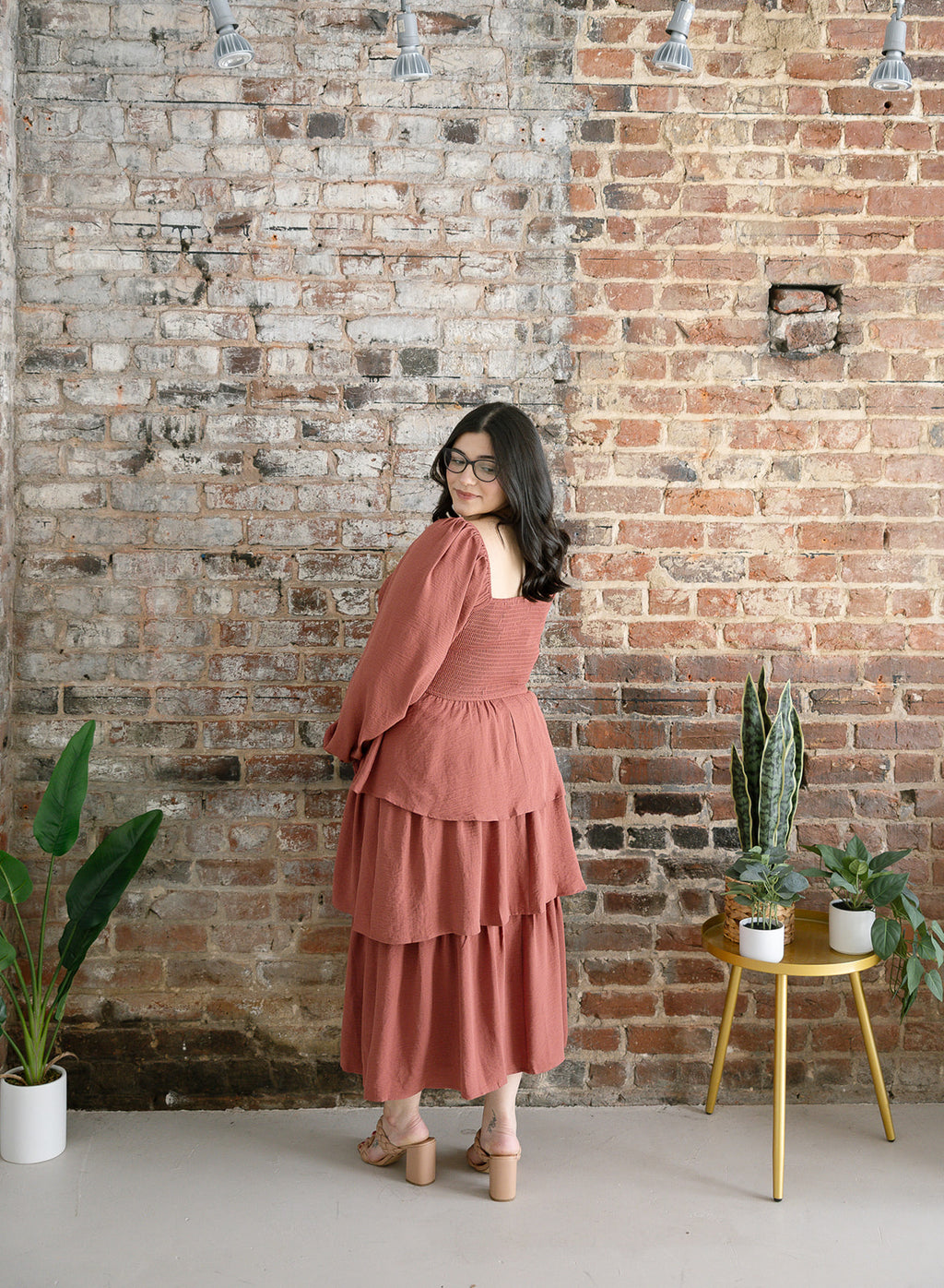 The Terracotta Bloom Maternity Midi Dress | Smocked Tiered Bump Friendly Dress