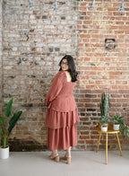 The Terracotta Bloom Maternity Midi Dress | Smocked Tiered Bump Friendly Dress