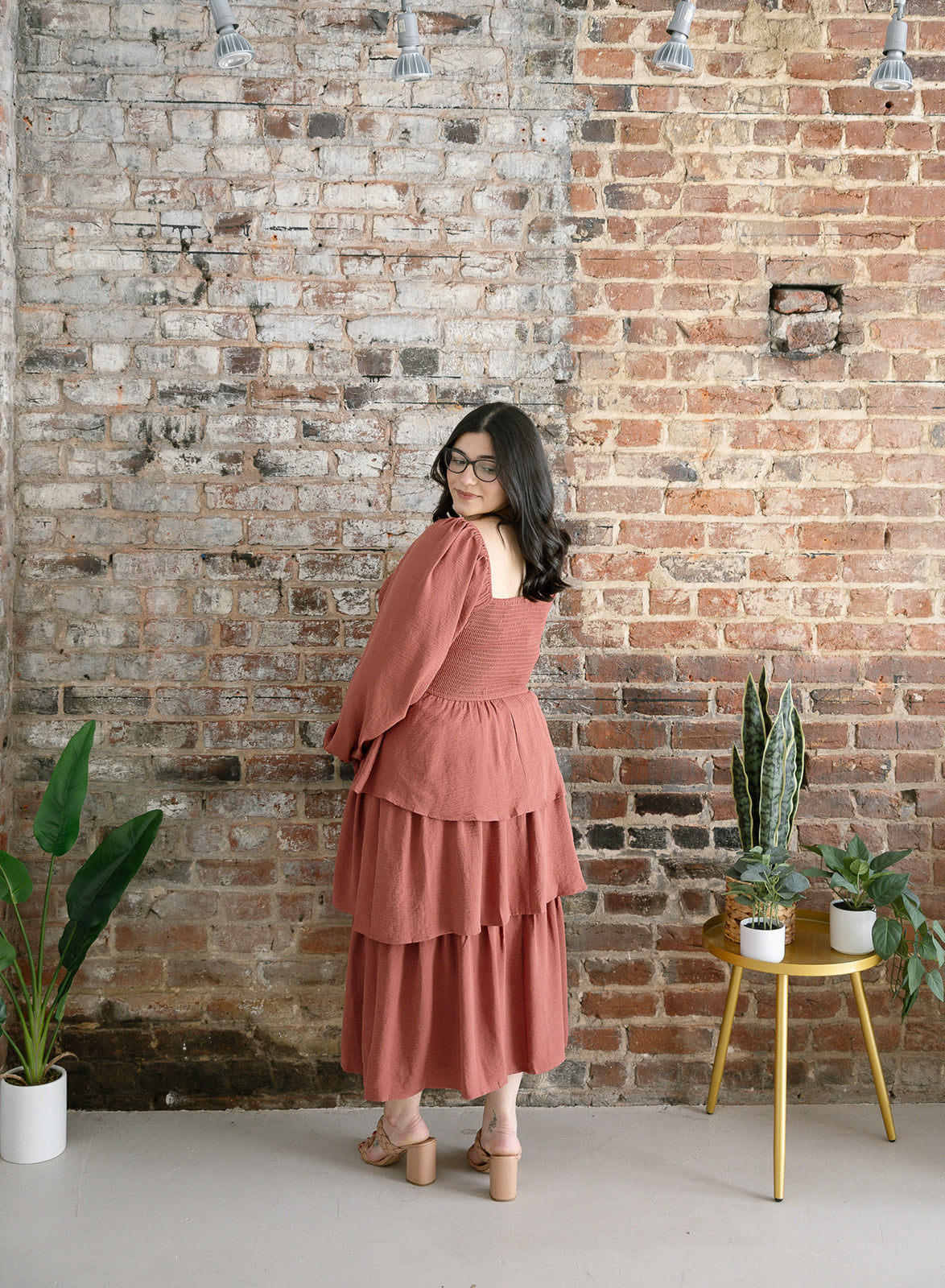 The Terracotta Bloom Maternity Midi Dress | Smocked Tiered Bump Friendly Dress