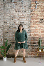 The Cedar Grove Dress | Green Acid Wash Denim Style Midi Dress