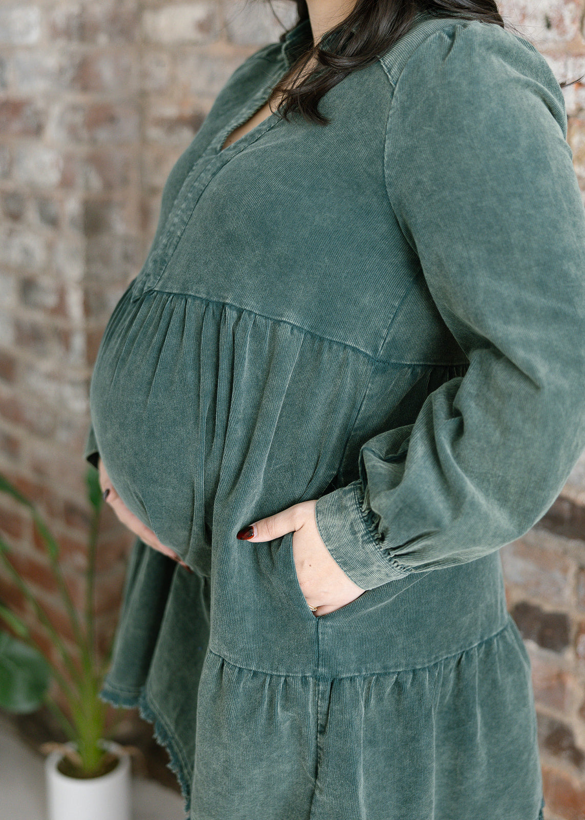 The Cedar Grove Dress | Green Acid Wash Denim Style Midi Dress