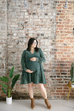 The Cedar Grove Dress | Green Acid Wash Denim Style Midi Dress