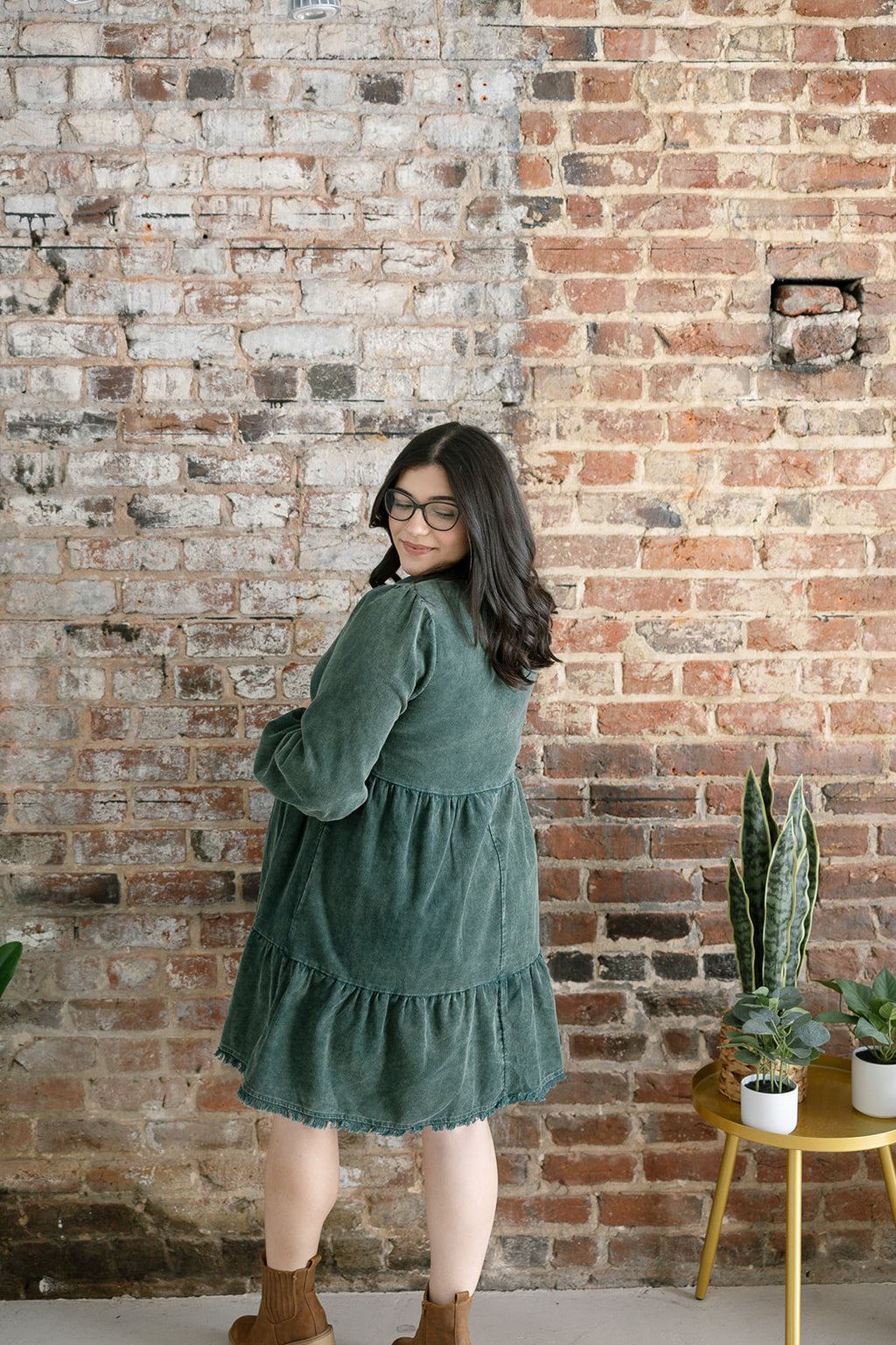 The Cedar Grove Dress | Green Acid Wash Denim Style Midi Dress