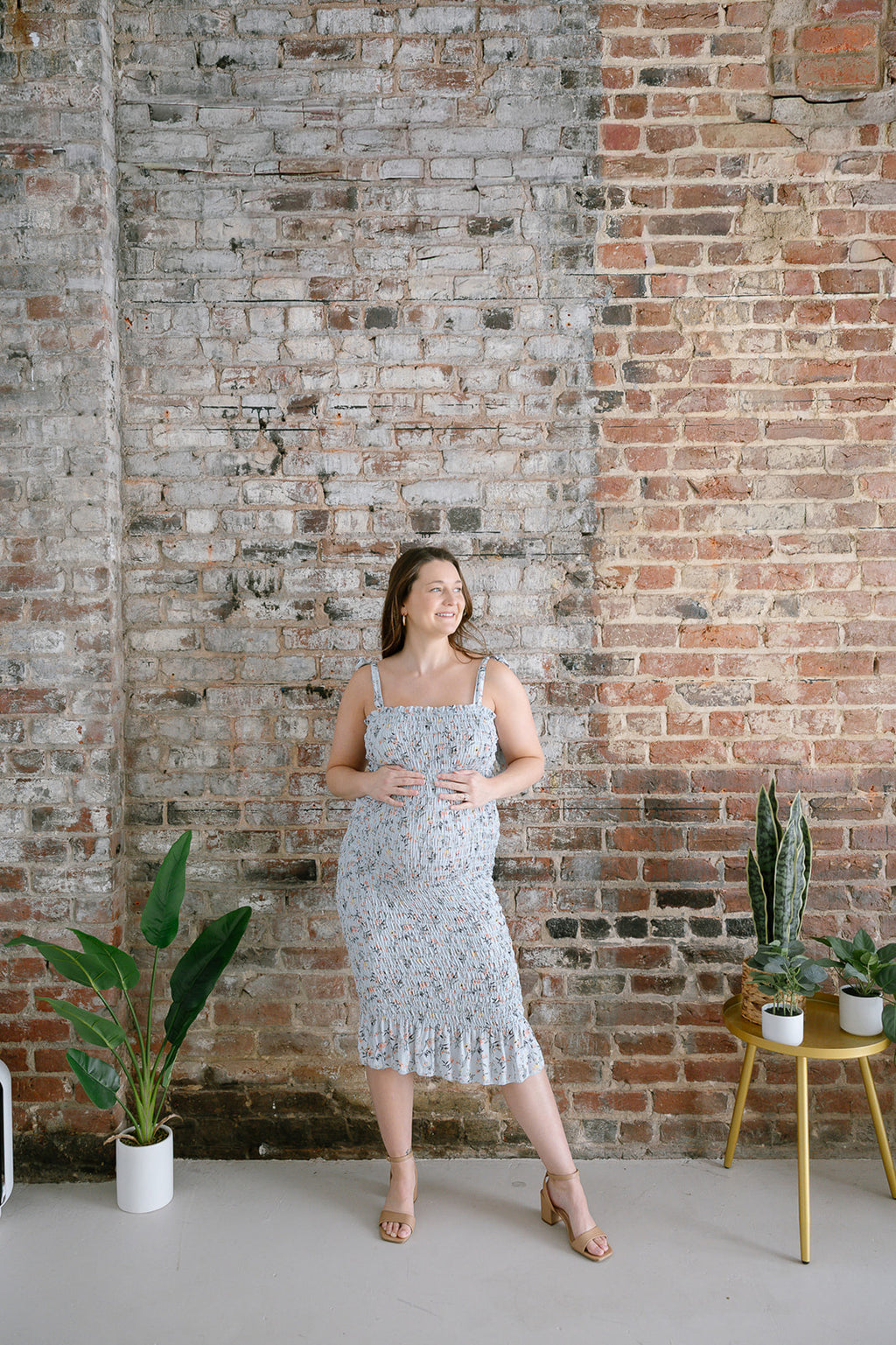 The Bluebell Smocked Maternity Dress | Fitted Floral Bump Friendly Midi