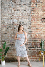 The Bluebell Smocked Maternity Dress | Fitted Floral Bump Friendly Midi