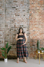 The Tartan Belle Maternity Midi Dress | Plaid Bump Friendly Tiered Dress