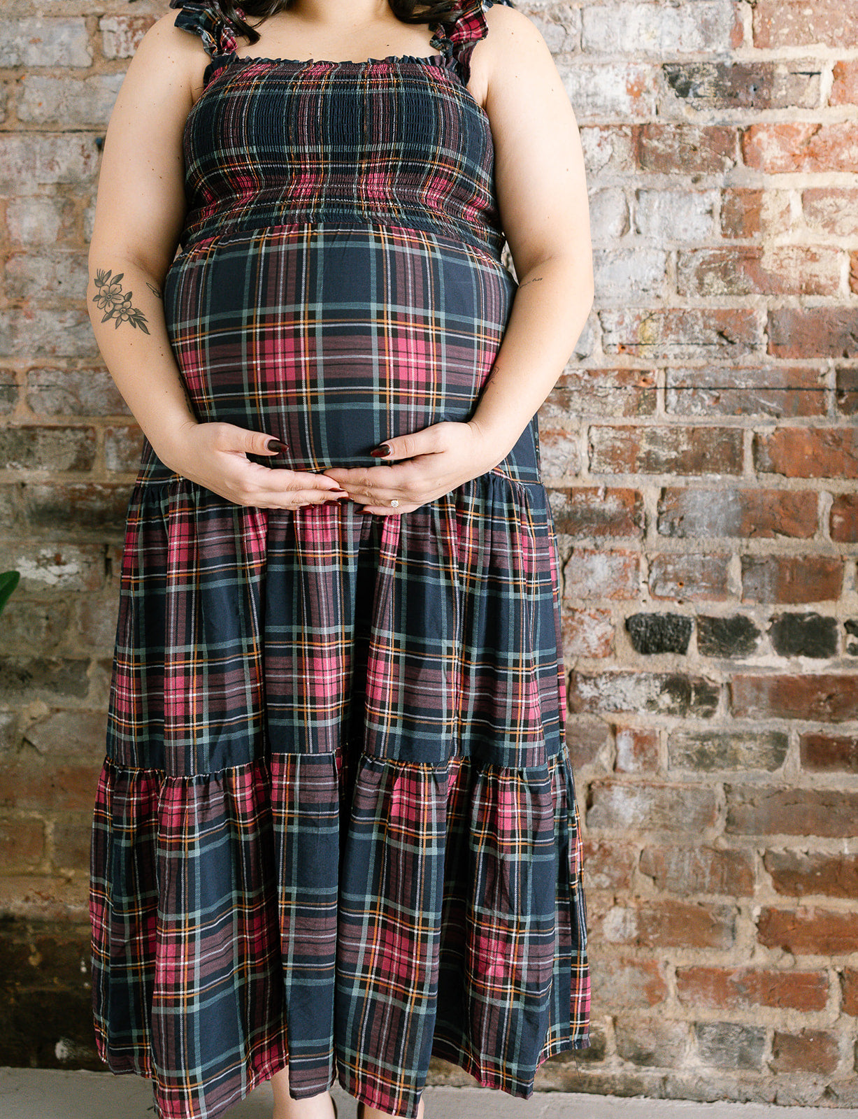 The Tartan Belle Maternity Midi Dress | Plaid Bump Friendly Tiered Dress
