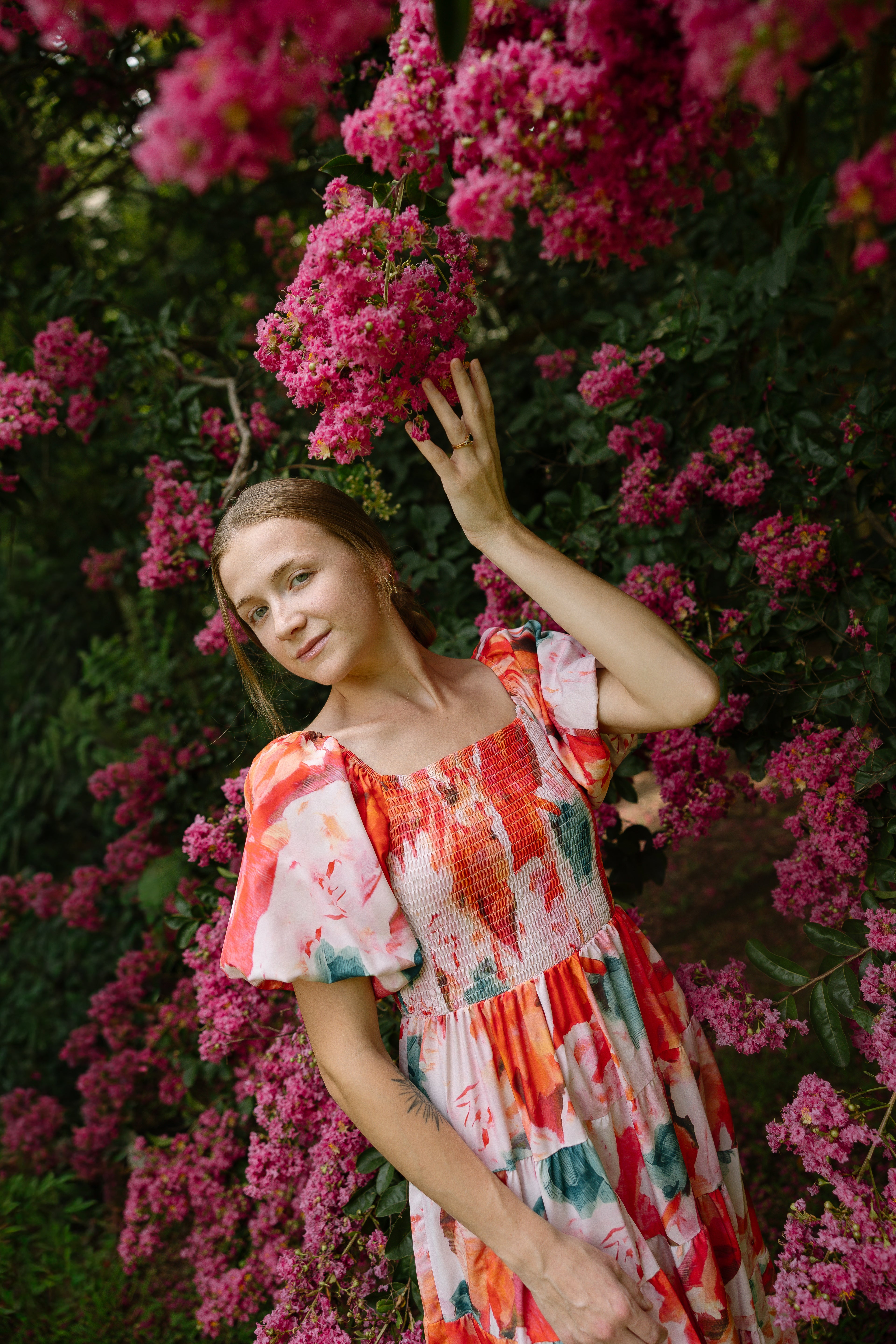 The Aurora Sunrise Midi | Colorful Floral Puff Sleeve Smocked Midi Dress