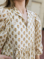 The Harvest House Midi Dress | Cream Botanical Print Long Sleeve Dress