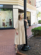 The Harvest House Midi Dress | Cream Botanical Print Long Sleeve Dress