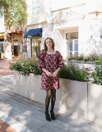 The Winter Garden Dress | Burgundy Rose Print Puff Sleeve Mini Dress