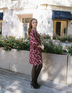 The Winter Garden Dress | Burgundy Rose Print Puff Sleeve Mini Dress