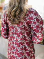 The Winter Garden Dress | Burgundy Rose Print Puff Sleeve Mini Dress