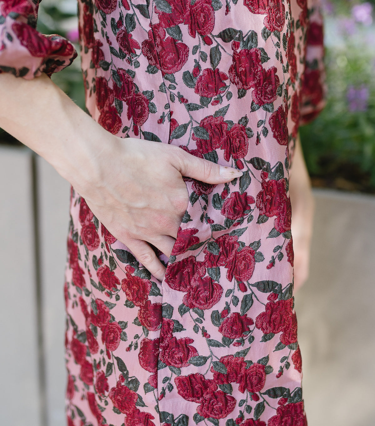The Winter Garden Dress | Burgundy Rose Print Puff Sleeve Mini Dress