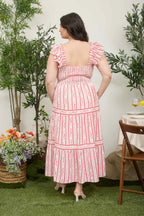 The Cherry Jubilee Midi Dress | Smocked Ruffle Shoulder Dress