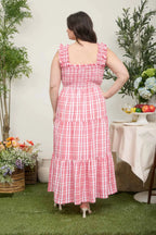 The Picnic Charm Plaid Midi Dress | Red Smocked Ruffle Strap Dress