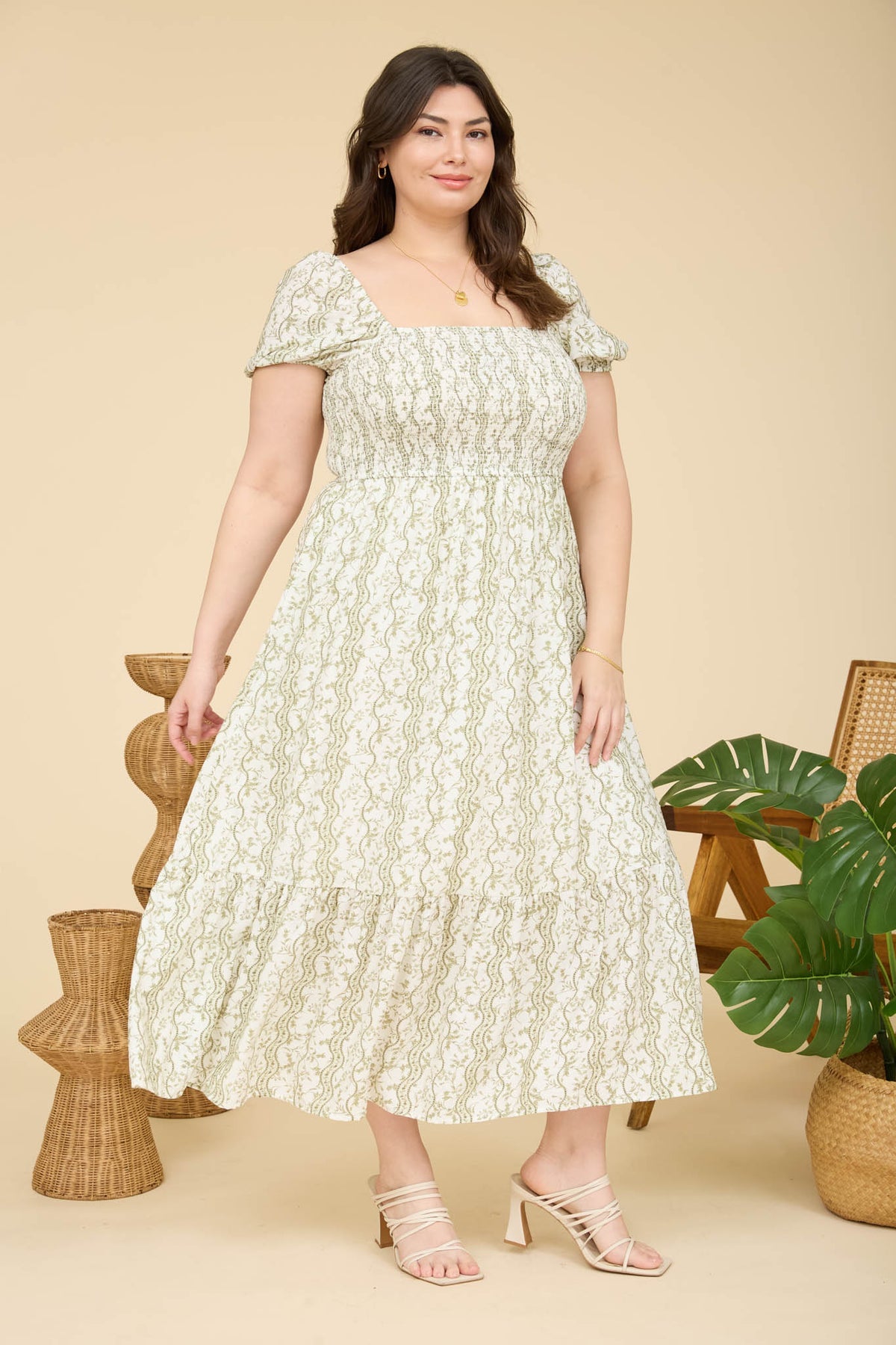 The Willowbrook Floral Midi Dress | Sage Smocked Puff Sleeve Midi Dress