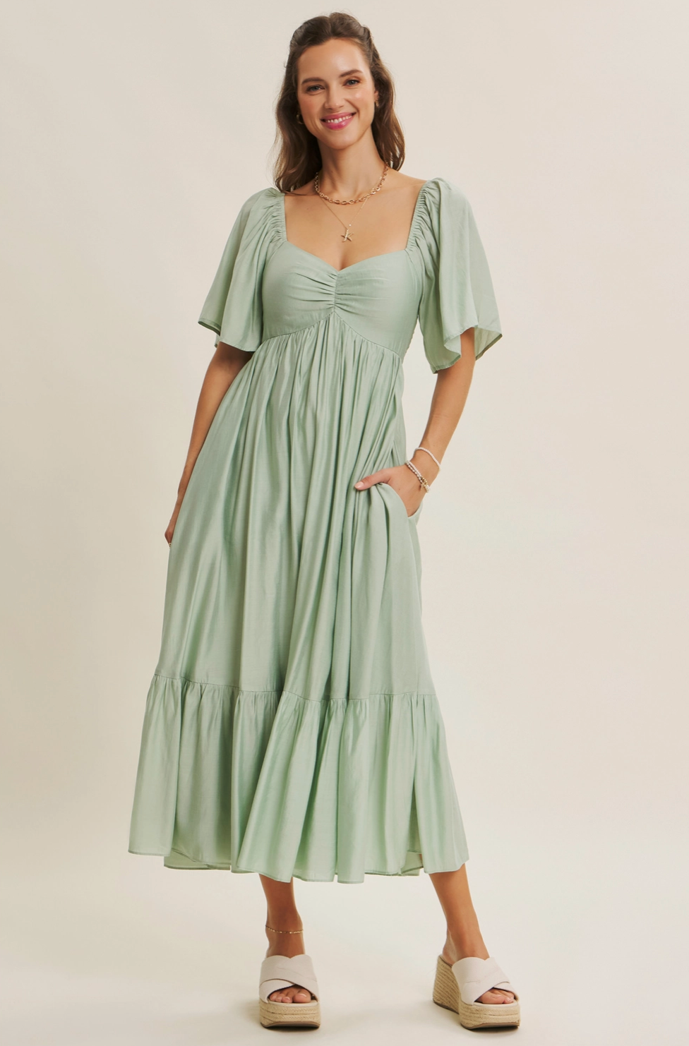 The HoneyBloom Classic Midi Dress | Flowy Sleeve Midi Dress
